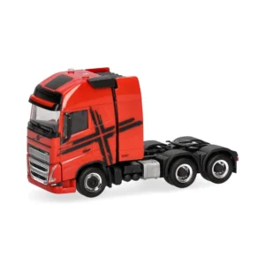 Herpa 318624-002 1/87 Ölçek, Volvo FH 16 GL XL 2020 Ağır Hizmet, Kuleli Kabinli, 3 Akslı Çekici, Kırmızı Siyah, Sergilemeye Haz